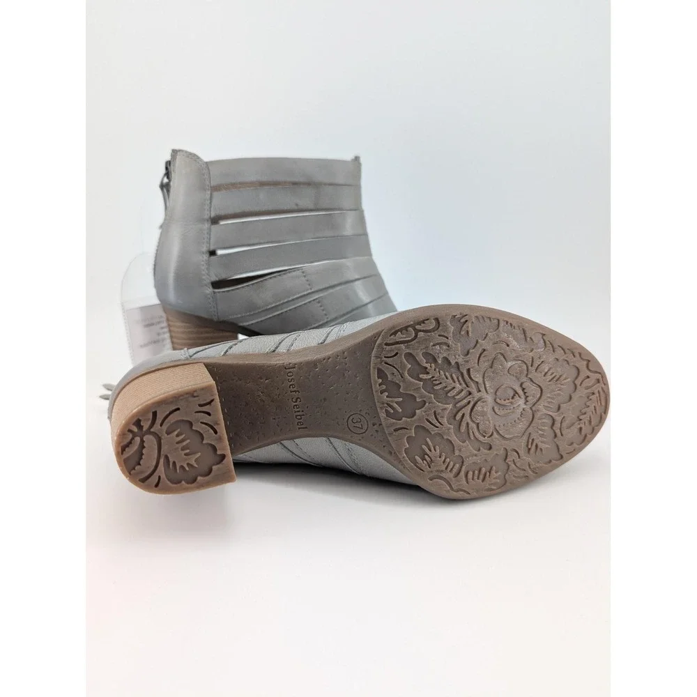 Josef Seibel Booties Womens Size 6.5 Gray‎ Strappy Ankle Block Heel Zip 87901